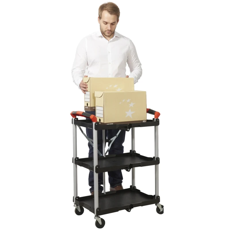 RS PRO Aluminium Frame Folding Castor Trolley with 3 Polypropylene Shelves 670 mm Platform Length 8 kg Load Capacity 103-8687