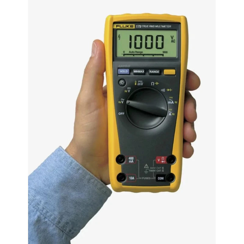 Fluke Handheld Digital Multimeter True RMS, 10 A, 1 kV, LCD Display, Alkaline Battery FLUKE 179