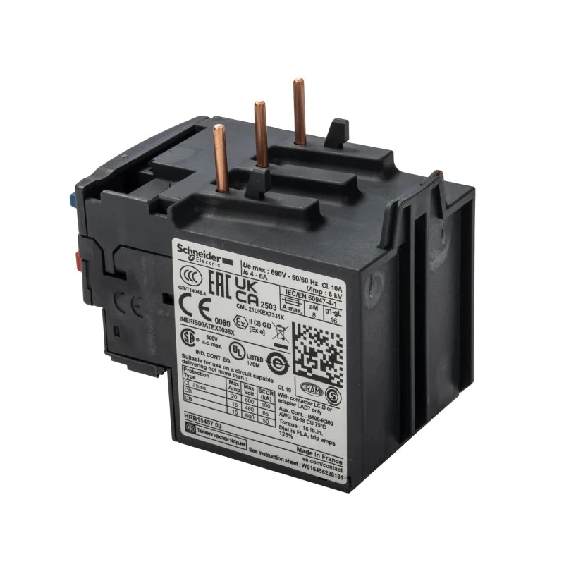 Schneider Electric LRD Overload Relay 1 NO/1 NC, 4A to 6A FLC Motor Rating, 6A Contact Rating, 2.2 kW Power, 690V AC LRD10