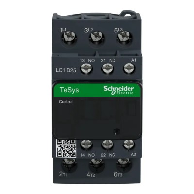 Schneider Electric LC1D25B7 Contactor, 24V AC Coil, 3-Pole, 25 A, 11 kW, 3 NO, 690V AC