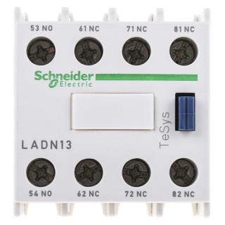 Schneider Electric Auxiliary Contact Block, 4 Contact, 1 NO/3 NC, Front Mount, 10 A, 690V AC, LADN13