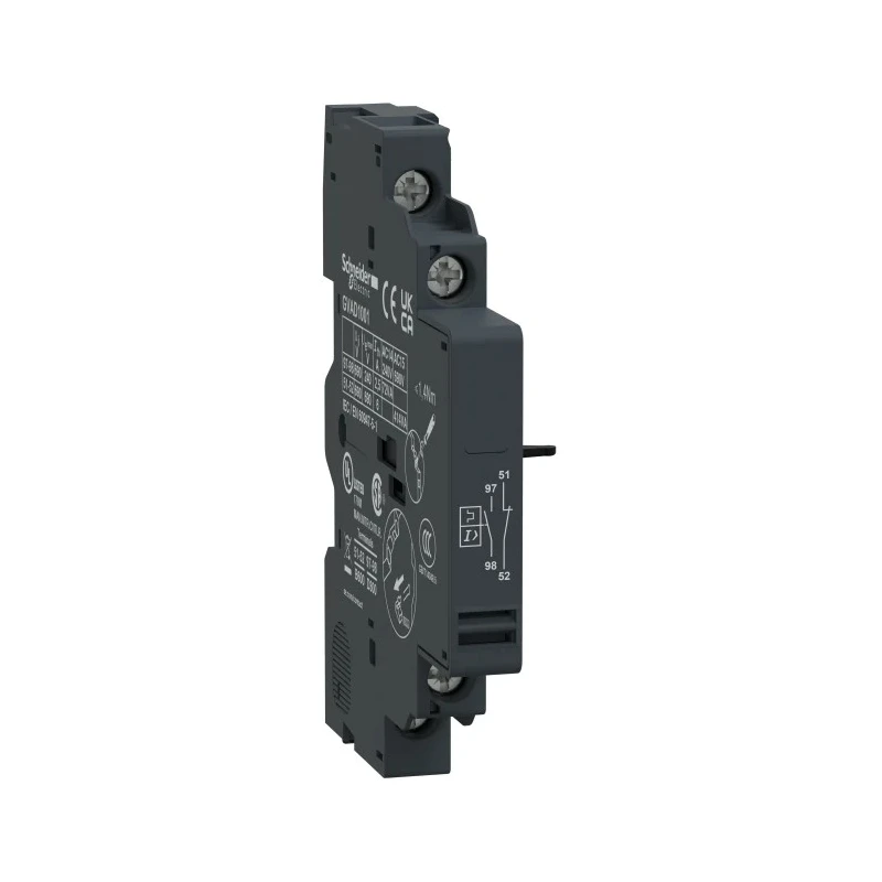 Schneider Electric Auxiliary Contact, 2 Contact, 1 NO/1 NC, Side Mount, 6 A, 240 V DC, 690 V AC GVAD1001