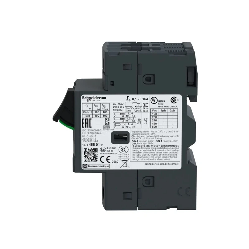 Schneider Electric Motor Protection Circuit Breaker 0.4-0.63A, 690V, 3 Poles, Thermal Magnetic, IP20 GV2ME