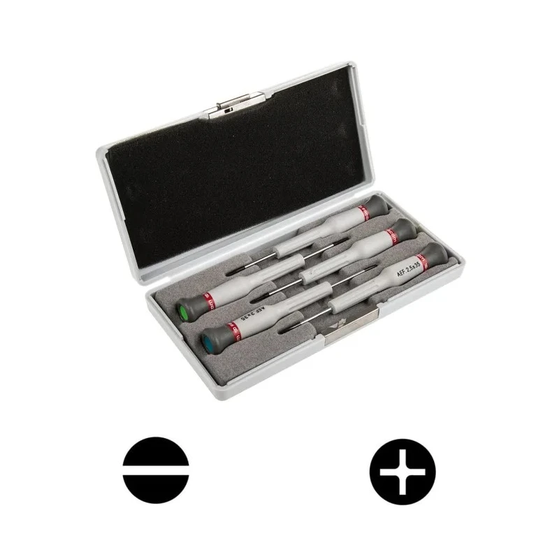 Facom Phillips Slotted Precision Screwdriver Set, 5-Piece, Tip Sizes: Slotted 1.5-2.5 mm, Phillips PH00, Model AEF.J1PB