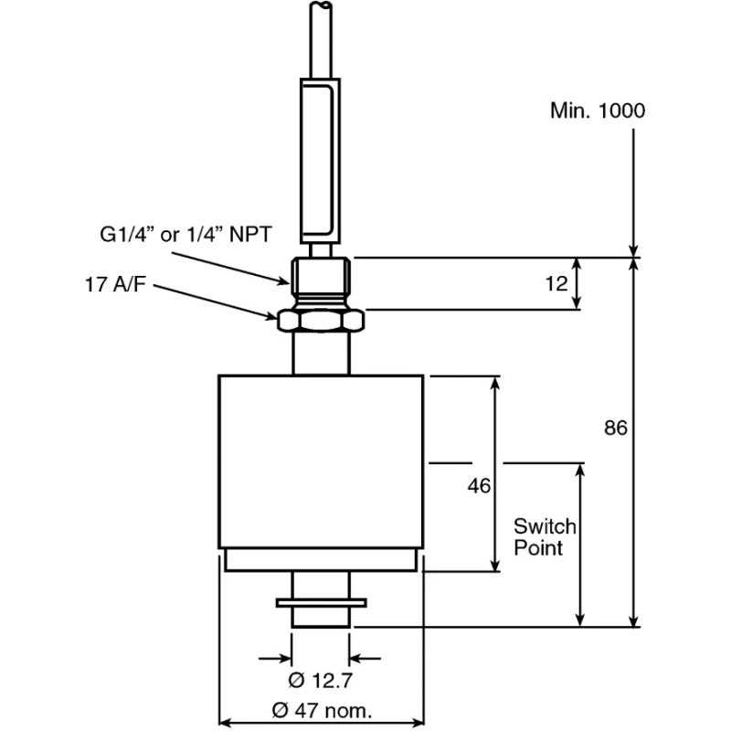 Gems Sensors Horizontal, Vertical Float Switch with 1 m Cable, Relay Output 011-1700