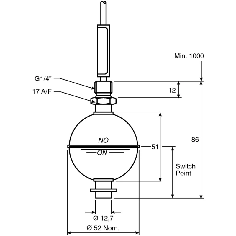 Gems Sensors Stainless Steel Vertical, Horizontal Float Switch with 1 Meter Cable, Relay Output, 220 V AC Max, 200 010-0391