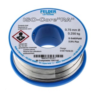 Felder Lottechnik Lead Solder Wire 0.75 mm Diameter 183 °C Melting Point Rosin Based Flux 250g 18.600.72037