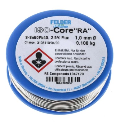 Felder Lottechnik Lead Solder Wire 1 mm Diameter 40% Lead 60% Tin 183°C Melting Point 18.601.01037