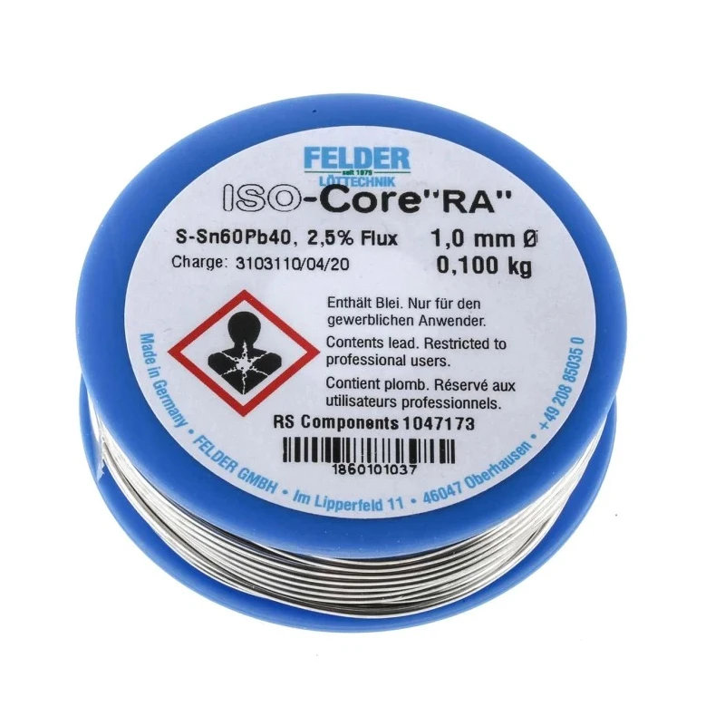 Felder Lottechnik Lead Solder Wire 1 mm Diameter 40% Lead 60% Tin 183°C Melting Point 18.601.01037