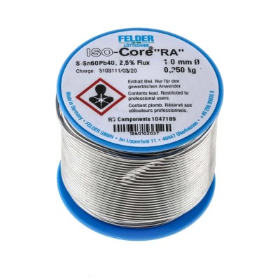 Felder Lottechnik Lead Solder Wire 1 mm 40% Lead 60% Tin Rosin Based Flux 183 °C Melting Point 18.601.02037