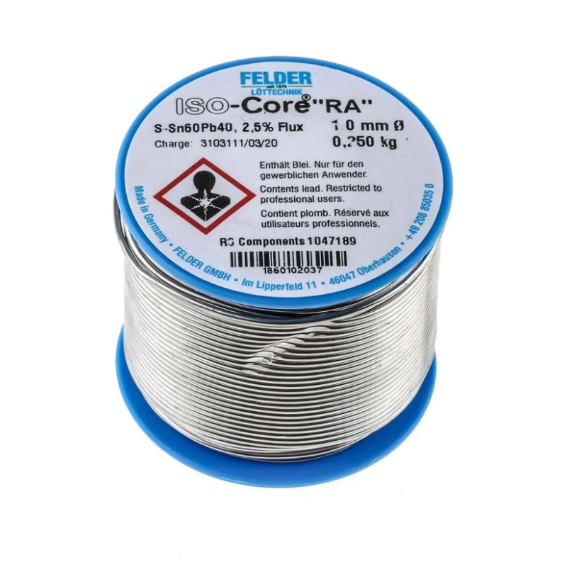 Felder Lottechnik Lead Solder Wire 1 mm 40% Lead 60% Tin Rosin Based Flux 183 °C Melting Point 18.601.02037