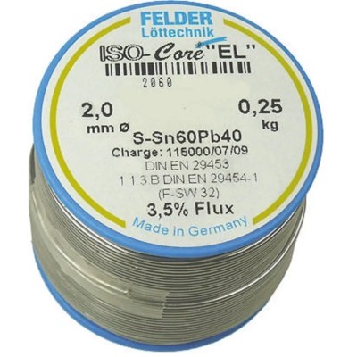 Felder Lottechnik Lead Solder Wire 2 mm Diameter, 40% Lead, 60% Tin, Rosin Based Flux, 183°C Melting Point 20.602.02037
