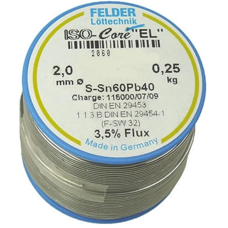 Felder Lottechnik Lead Solder Wire 2 mm Diameter, 40% Lead, 60% Tin, Rosin Based Flux, 183°C Melting Point 20.602.02037