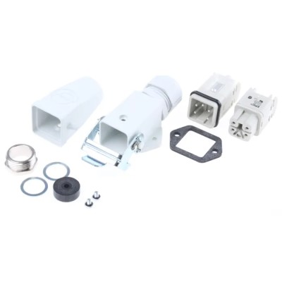 EPIC Heavy Duty Power Connector Kit, 4 Way, 10A, 250V, Series H-A, Base, Inserts x 2, Gland 10431000+10432000+19421900+194