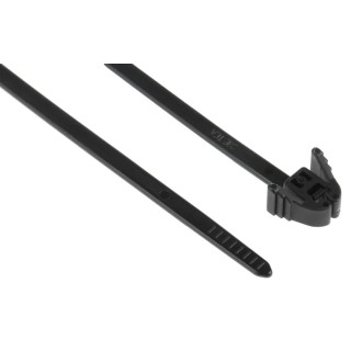 HellermannTyton Releasable Cable Tie, Black Polyamide 66, 200 mm Length x 4.7 mm Width, Tensile 115-40200 REZ200-PA66-BK