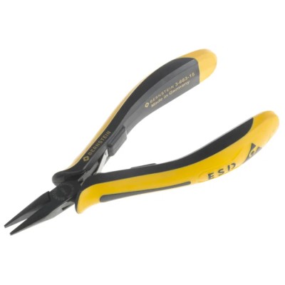 Bernstein Long Nose Plier Short, 130mm Overall Length, Steel, Ergonomic Handle, ESD Safe 3-683-15