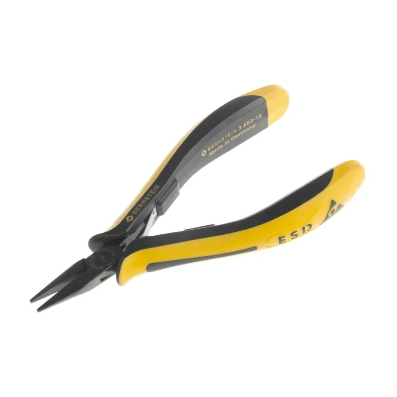 Bernstein Long Nose Plier Short, 130mm Overall Length, Steel, Ergonomic Handle, ESD Safe 3-683-15