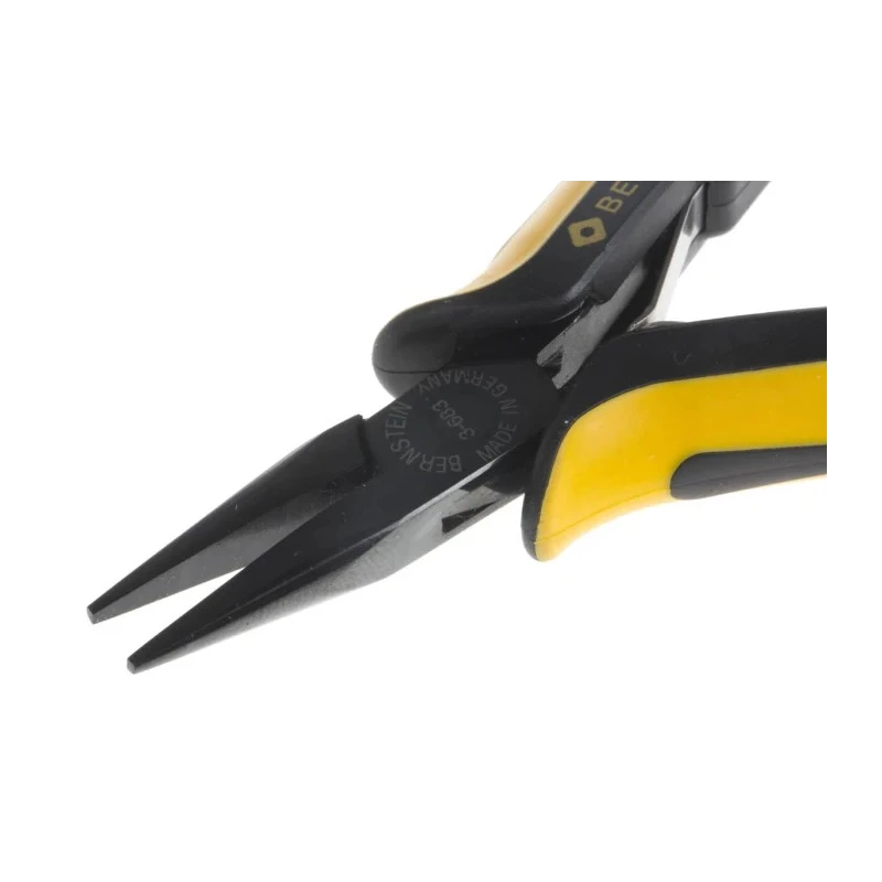 Bernstein Long Nose Plier Short, 130mm Overall Length, Steel, Ergonomic Handle, ESD Safe 3-683-15