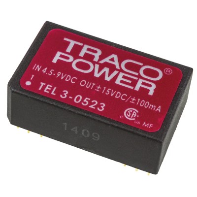 TRACOPOWER DC/DC Converter PCB Mount ±15V Output, 3W Power, 9V dc Input, 100 mA Output Current TEL 3-0523