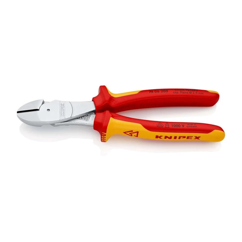 Knipex VDE 1000V Approved Diagonal Side Cutter, Bi-Metal Handle, 200mm 74 06 200
