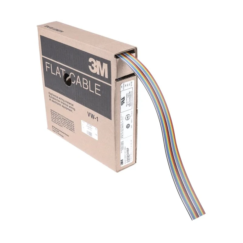 3M 3302 Series Flat Cable, Stranded, 1.27 mm Pitch, 20 Conductors, 30.48 m Length, 300V, VW-1 Flame Rated 3302-20 100FT