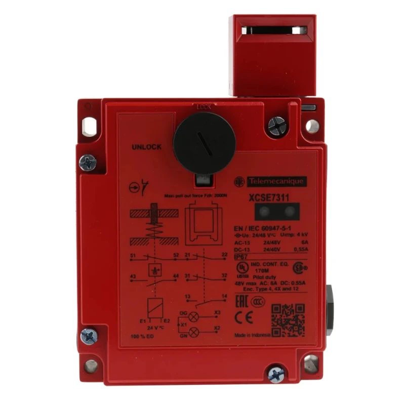 Telemecanique Sensors XCS-E Series Safety Switch with Power to Unlock Actuator, IP67, Zamak Housing, 24V ac/dc XCSE7311