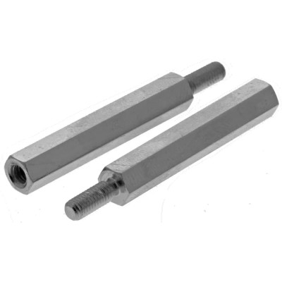 Essentra M3 Standoff, 30 mm Body Length, 8 mm Stud, Brass, Nickel Plated Finish 304330040050