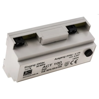 Block 100 VA DIN Rail Transformer 230 V ac Primary 24 V ac Secondary Panel Mount ACT100