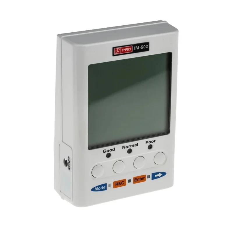 RS PRO Data Logging Air Quality Monitor Mains-Powered, Temperature 0-50 °C, Humidity up to 95 %RH, CO2 0-9999 ppm IM-502