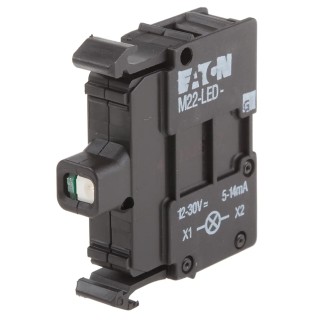 Eaton M22 Series Light Block Green LED, 12V AC/DC, 30V AC/DC, Screw Terminal, 15mA, 37.2mm x 71mm x 30mm 216559 M22-LED-G