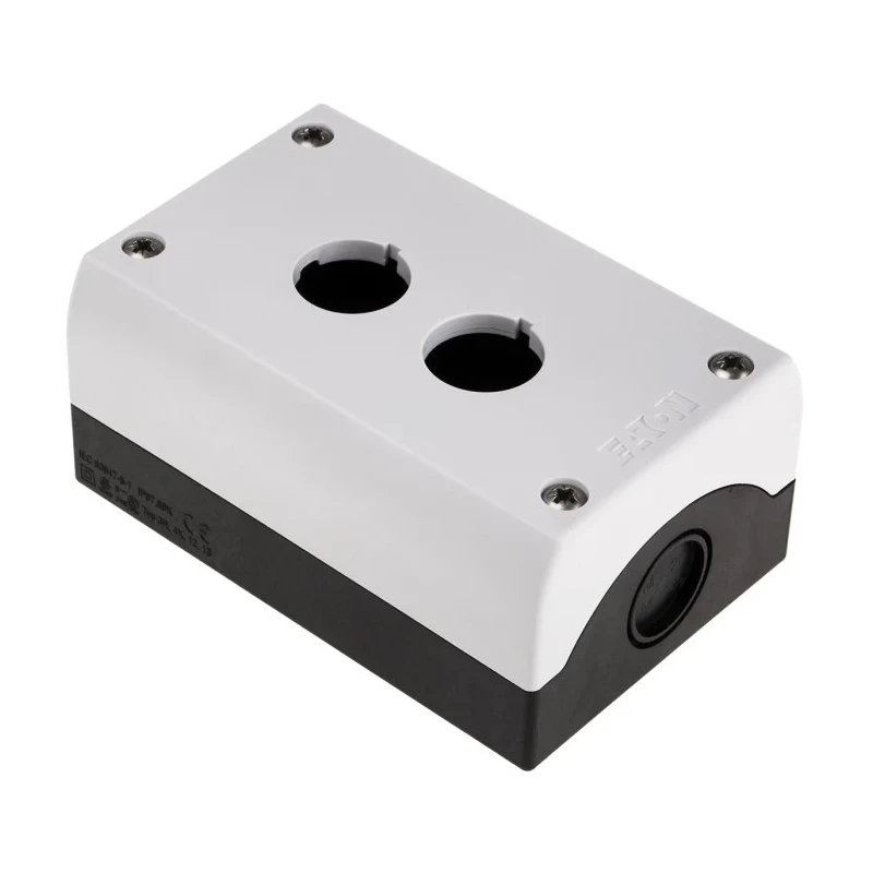 Eaton Grey Plastic M22 Push Button Enclosure, 2 Cutouts, 22 mm Diameter, IP69K, Plastic Housing, 120 x 80 x 56 216537 M22-I2