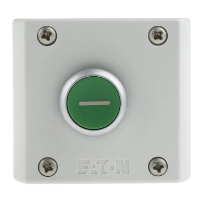 Eaton Momentary Enclosed Push Button Control Station SPDT Plastic Green IP69K 22.5mm Cutout 216522 M22-D-G-X1/KC11/I