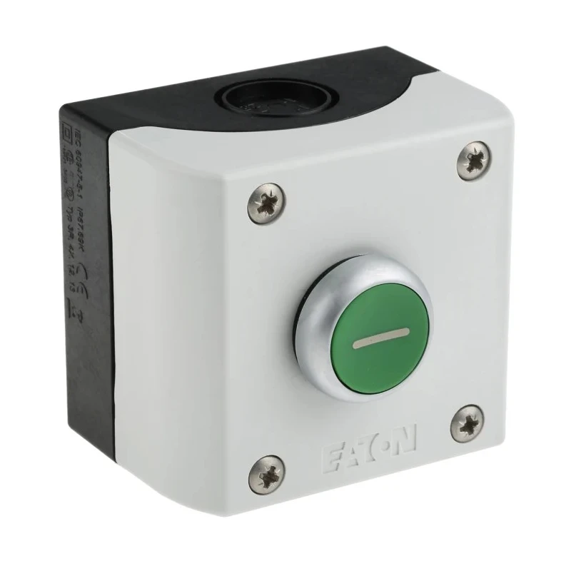 Eaton Momentary Enclosed Push Button Control Station SPDT Plastic Green IP69K 22.5mm Cutout 216522 M22-D-G-X1/KC11/I