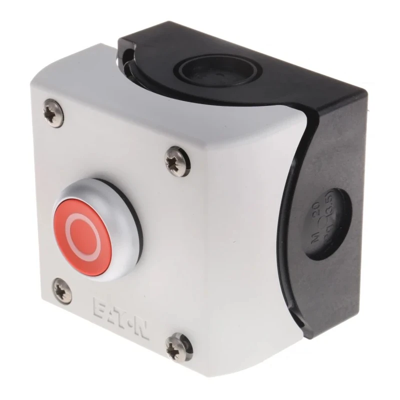 Eaton Momentary Enclosed Push Button SPDT Plastic 22mm Cutout Diameter IP69K Red 216521 M22-D-R-X0/KC11/I