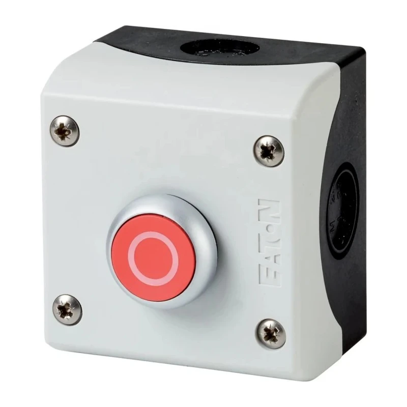 Eaton Momentary Enclosed Push Button SPDT Plastic 22mm Cutout Diameter IP69K Red 216521 M22-D-R-X0/KC11/I