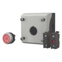 Eaton Momentary Enclosed Push Button SPDT Plastic 22mm Cutout Diameter IP69K Red 216521 M22-D-R-X0/KC11/I