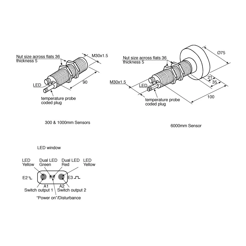 Pepperl + Fuchs Threaded Barrel Ultrasonic Proximity Sensor M30 x 1.5 2000 mm 200mA PNP 30V UC2000-30GM-E6R2-V15