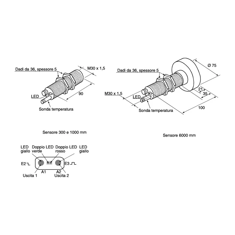 Pepperl + Fuchs Threaded Barrel Ultrasonic Proximity Sensor M30 x 1.5 6000 mm 200mA PNP 3V 30 V dc UC6000-30GM-E6R2-V15