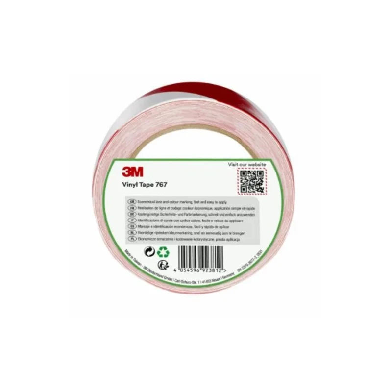 3M White, Red Vinyl Lane Marking Tape 50mm Width, 33m Length, 0.13mm Thickness 767