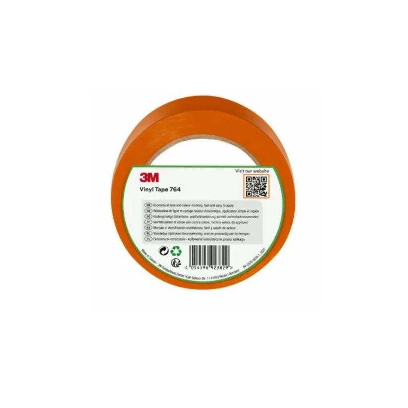 3M Orange Vinyl Lane Marking Tape 50 mm Width 33 m Length 0.13 mm Thickness 764