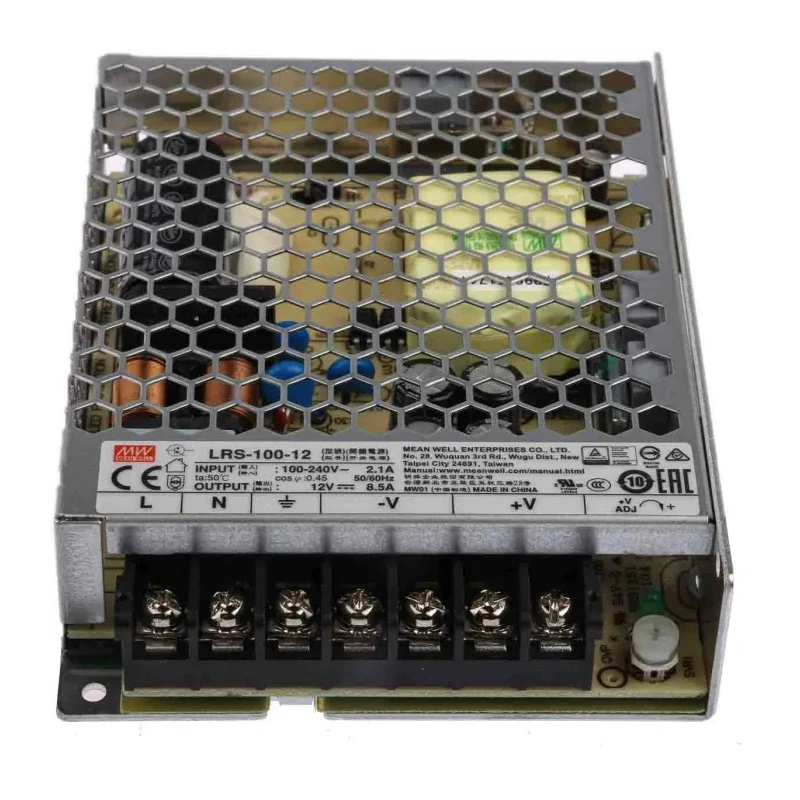 MEAN WELL Switching Power Supply 12V DC, 102W, 8.5A, Chassis Mount, Universal Input 85-264V AC, Model LRS-100-12