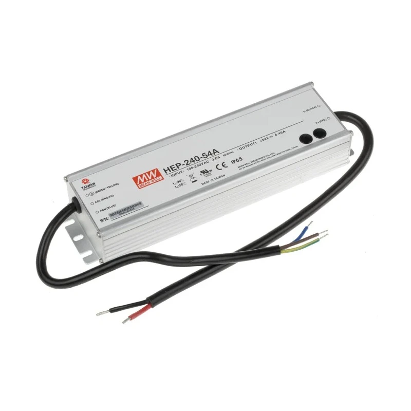 MEAN WELL Industrial Grade Switching Power Supply 54V DC, 240W, Universal AC Input, Aluminium Casing HEP-240-54A