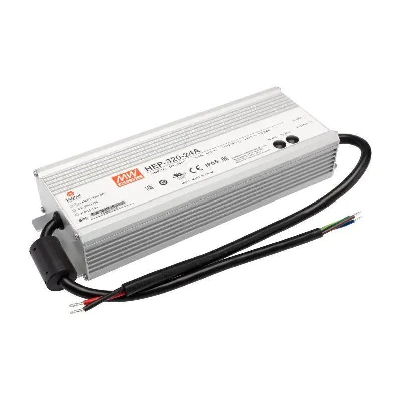 MEAN WELL Industrial-grade Switching Power Supply 24V DC, 320W Power, 13.34A Output Current, IP65 Aluminium HEP-320-24A