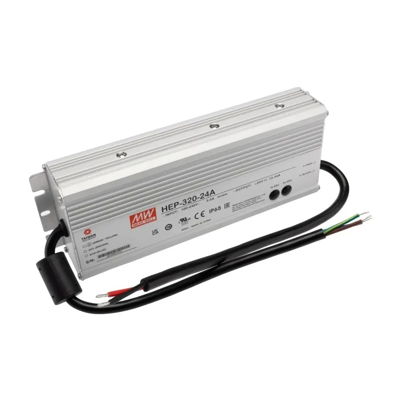 MEAN WELL Industrial-grade Switching Power Supply 24V DC, 320W Power, 13.34A Output Current, IP65 Aluminium HEP-320-24A