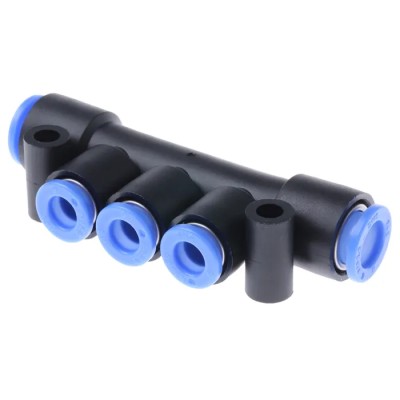 SMC Pneumatic 3 Outlet Manifold Polybutylene Terephthalate 1 Mpa Pressure KM13-06-08-3