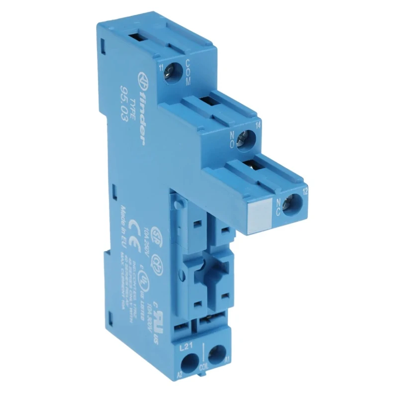 Finder 8 Way 250V AC DIN Rail Relay Socket for Use with 40.31 Series Relay 95.03.SPA