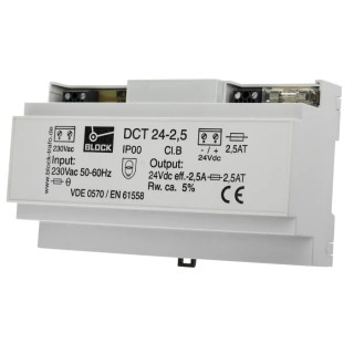 Block DCT Linear DIN Rail Power Supply 230V AC Input 24V DC, 2.5A Output, 60W DCT24/2.5