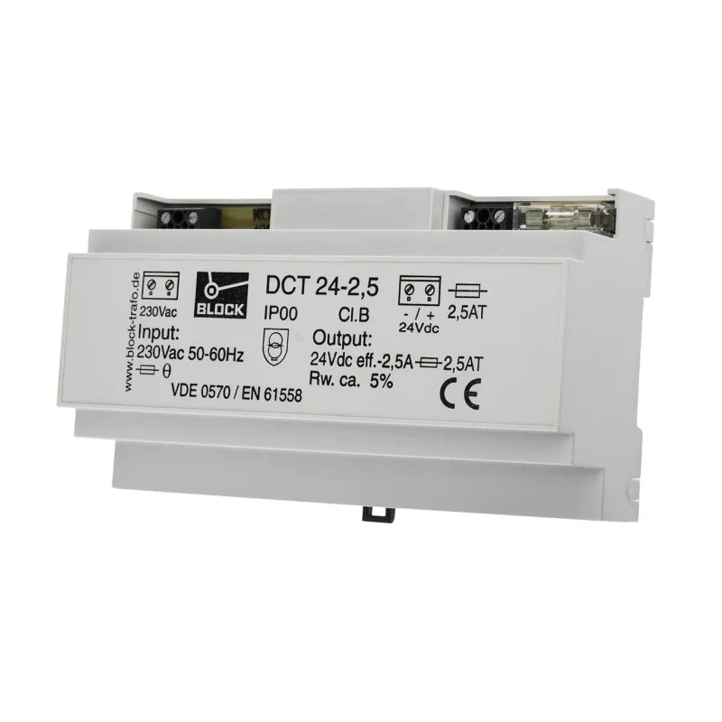 Block DCT Linear DIN Rail Power Supply 230V AC Input 24V DC, 2.5A Output, 60W DCT24/2.5