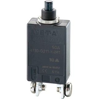 ETA High Performance Thermal Circuit Breaker 50A Current Rating 1-Pole Panel Mount 240V AC 50V DC 4130-G211-K4M1-50A