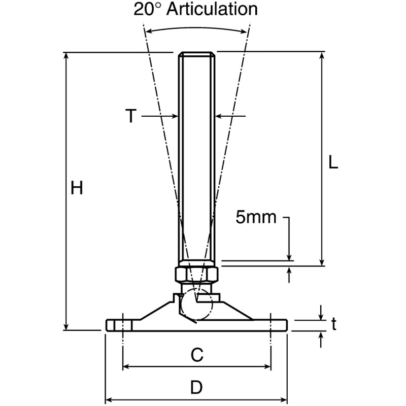 Nu-Tech Engineering Adjustable Foot Stainless Steel M24 Thread 120 mm Base Diameter 3750 kg Static Load Capacity A200/026